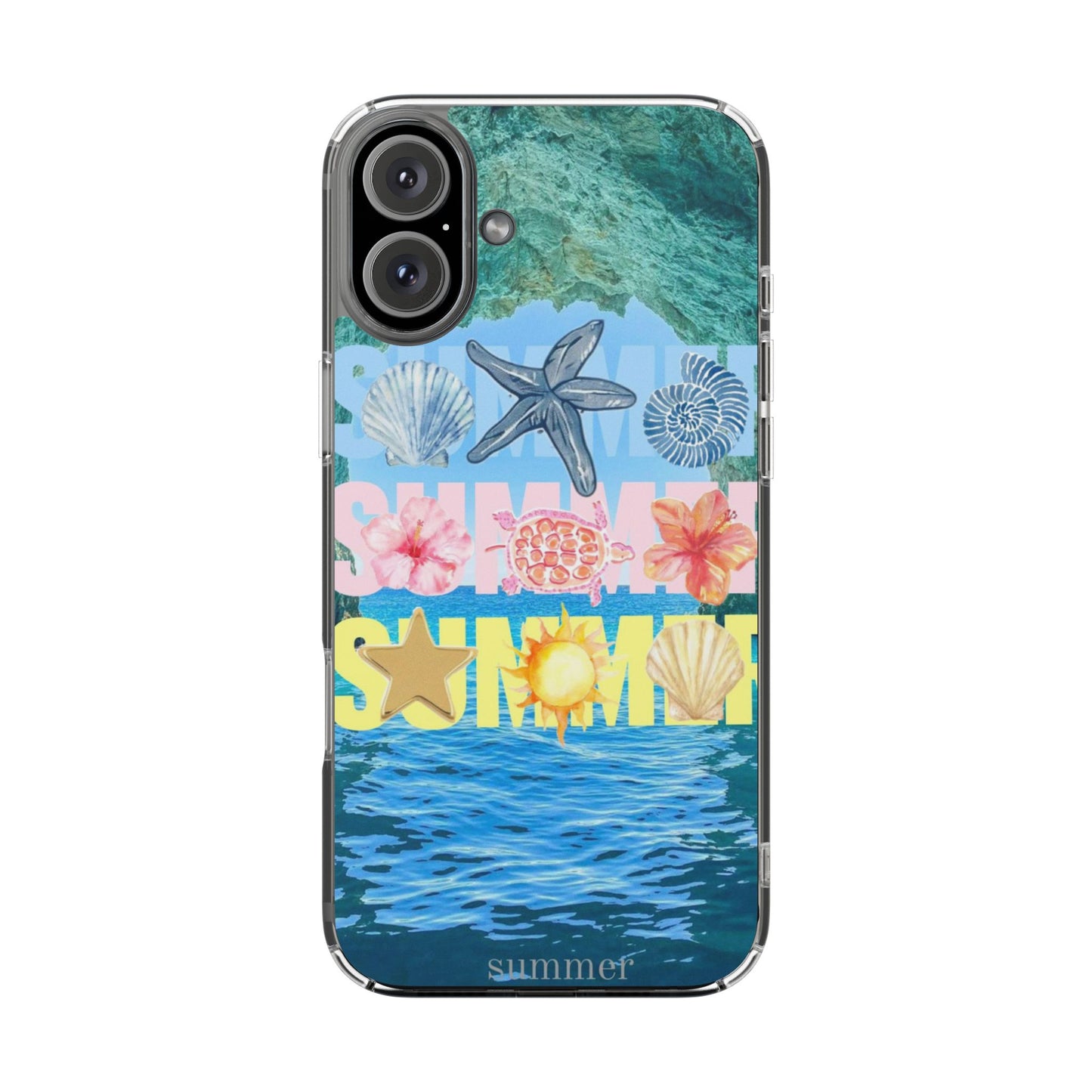 Clear Summer Beach Phone Case — Impact‑Resistant Tropical Design