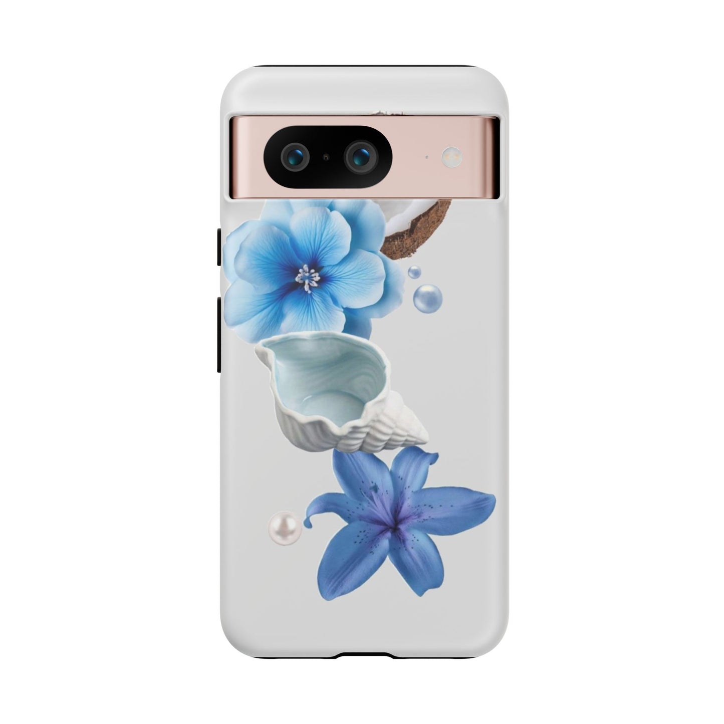Tropical Blue Floral Phone Case — Coconut, Shell & Starfish Design