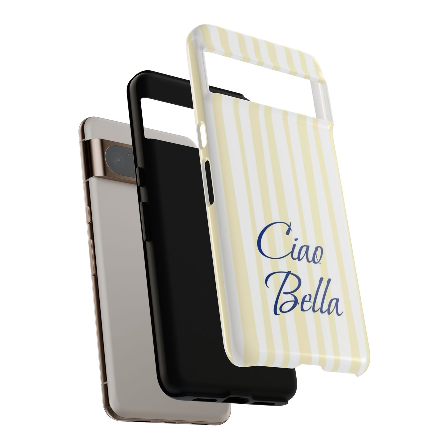 Ciao Bella Phone Case – Striped Elegant Italian Script Protective Cover