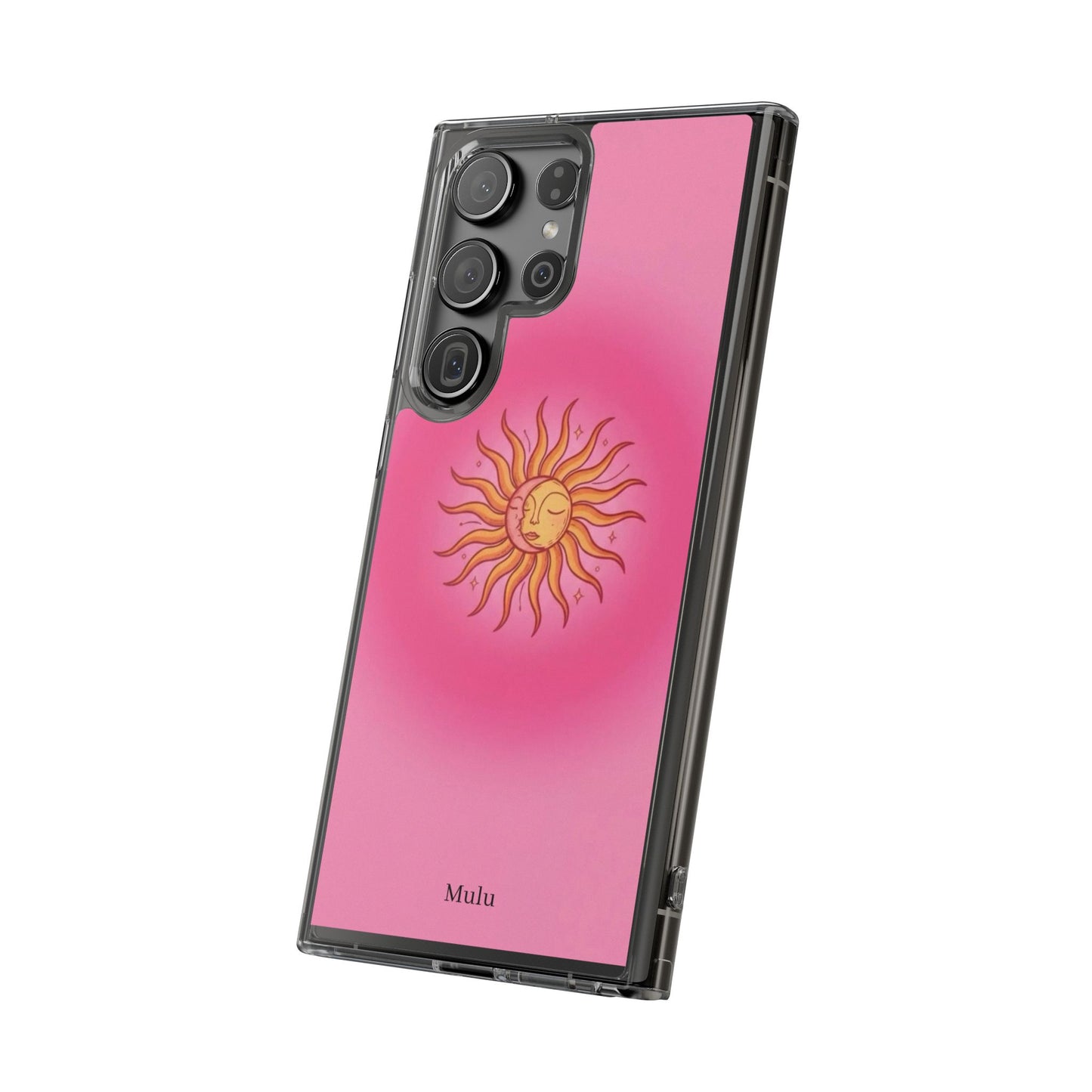 Pink Sun Phone Case — Radiant Sunburst Impact-Resistant Clear Case