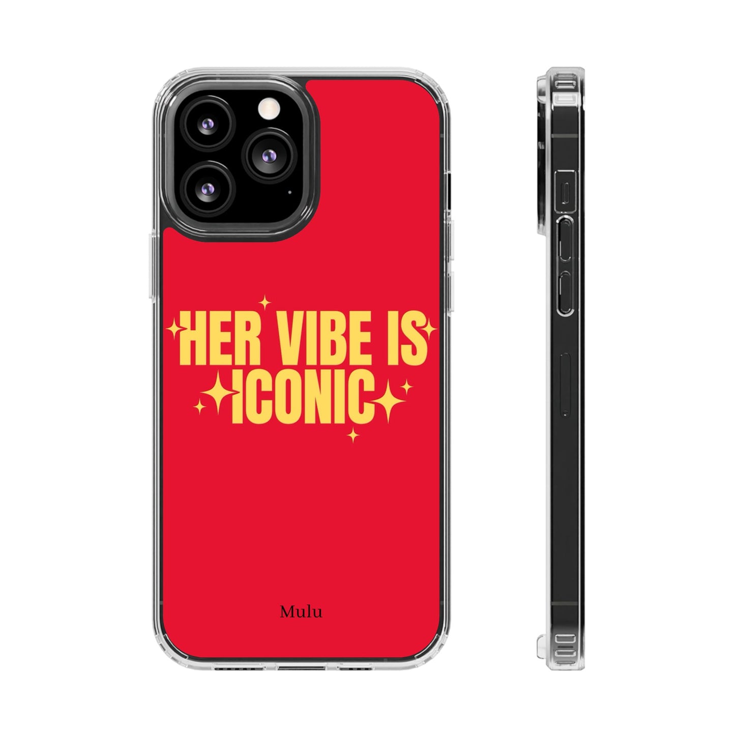 Clear Impact-Resistant Phone Case — "Her Vibe Is Iconic" Red Protective Cover