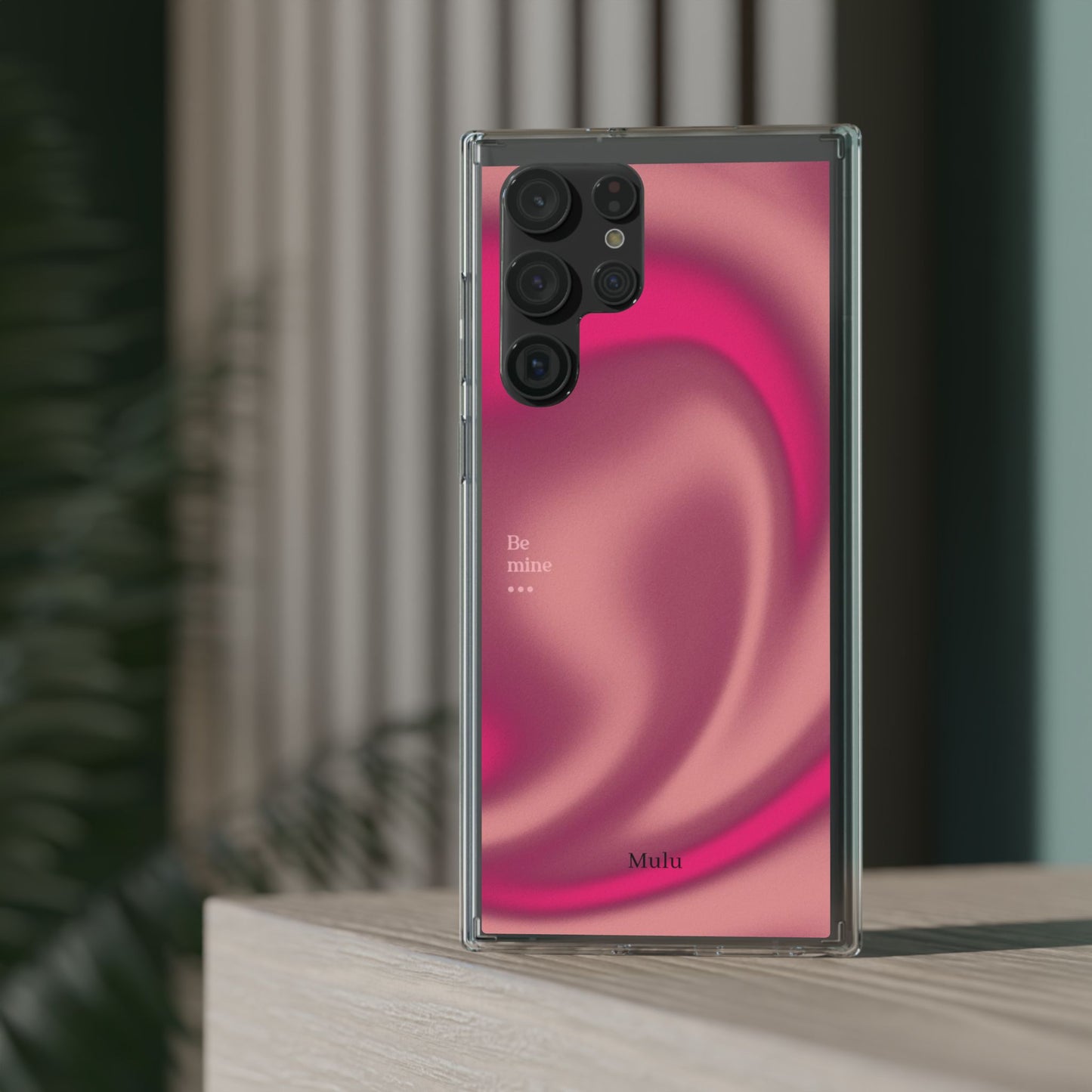 Clear Impact Phone Case — Pink Satin Swirl "Be mine" Design