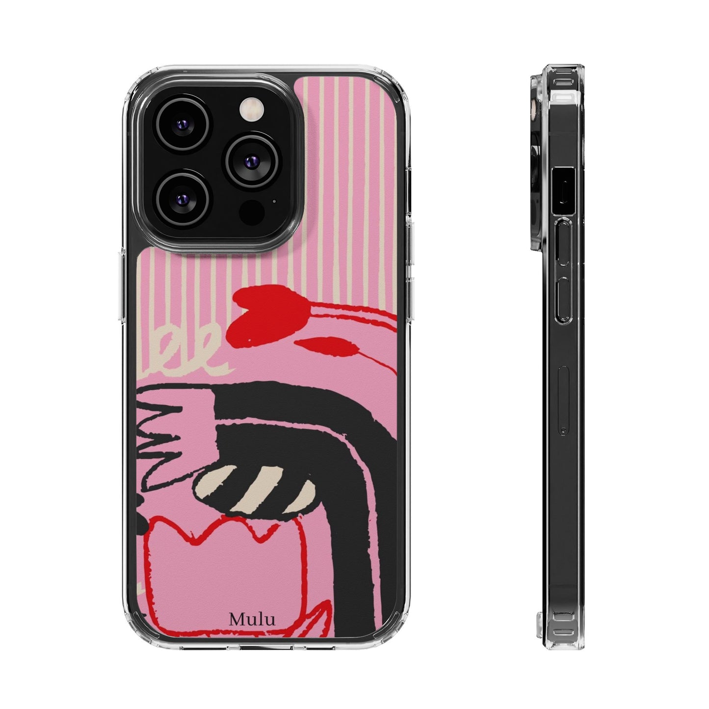 Clear Impact-Resistant Case — Pink Cute Heart Cartoon Design