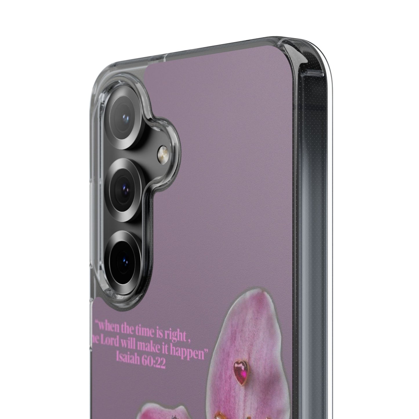 Clear Floral Impact-Resistant Phone Case — "When the time is right" Rose Orchid Design