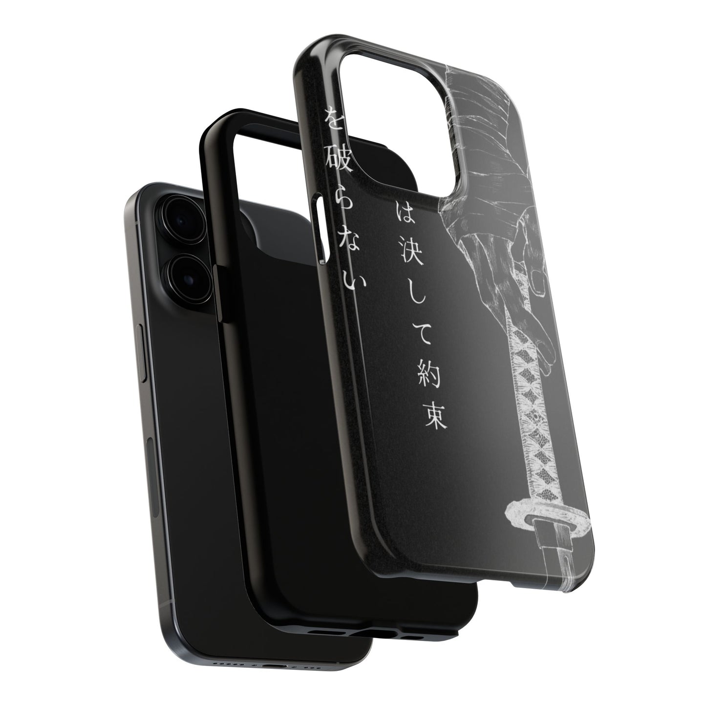 Samurai Vow Tough Phone Case — Black Katana Design with Japanese Text