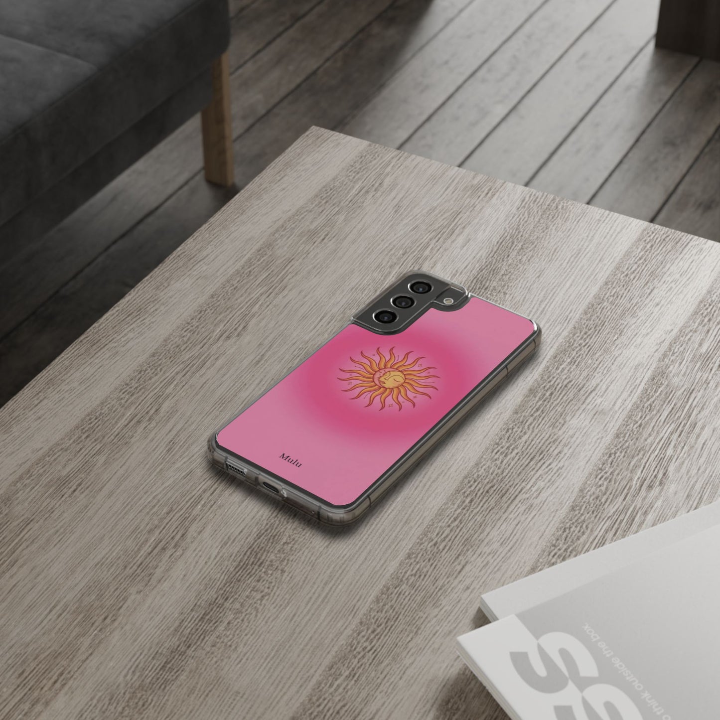 Pink Sun Phone Case — Radiant Sunburst Impact-Resistant Clear Case