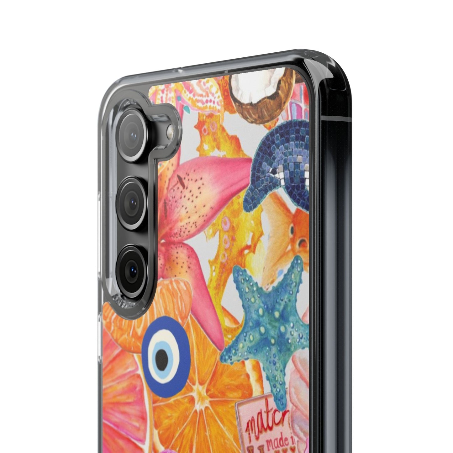 Clear Impact-Resistant Phone Case — Colorful Tropical Collage Design