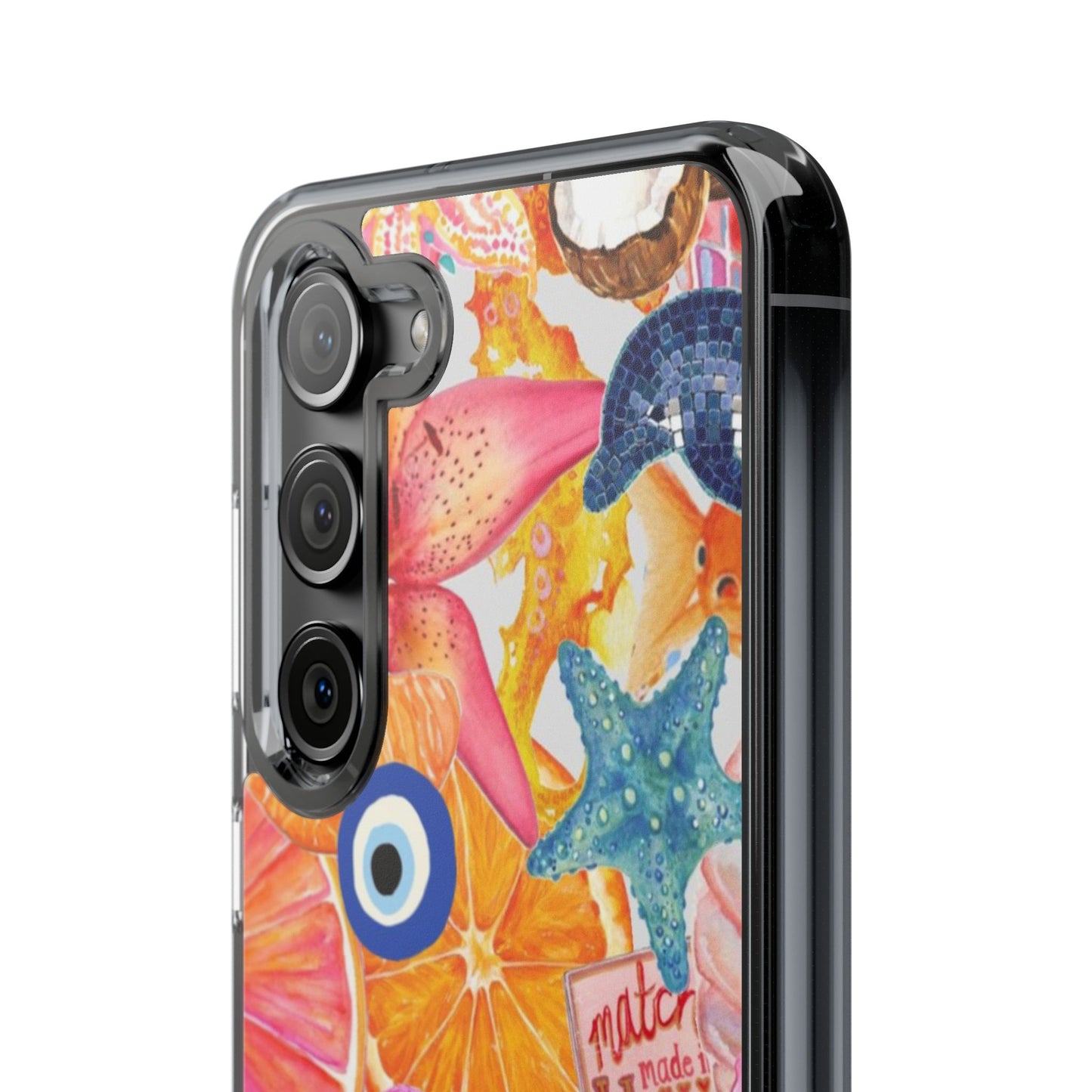 Clear Impact-Resistant Phone Case — Colorful Tropical Collage Design