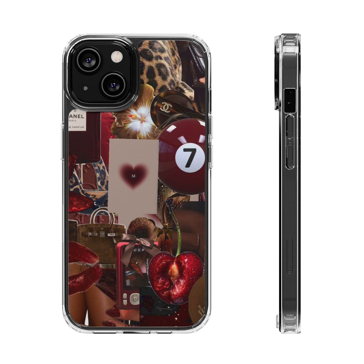 Clear Impact-Resistant Phone Case — Retro Cherry Collage Design