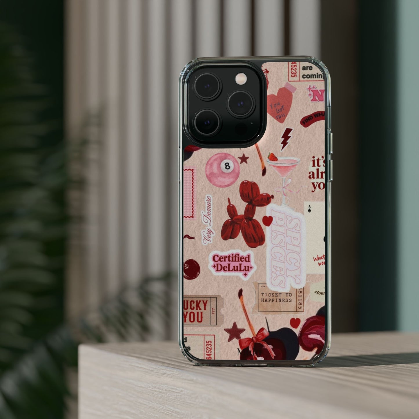 Clear Impact-Resistant Phone Case — Retro Cherry & Sticker Collage