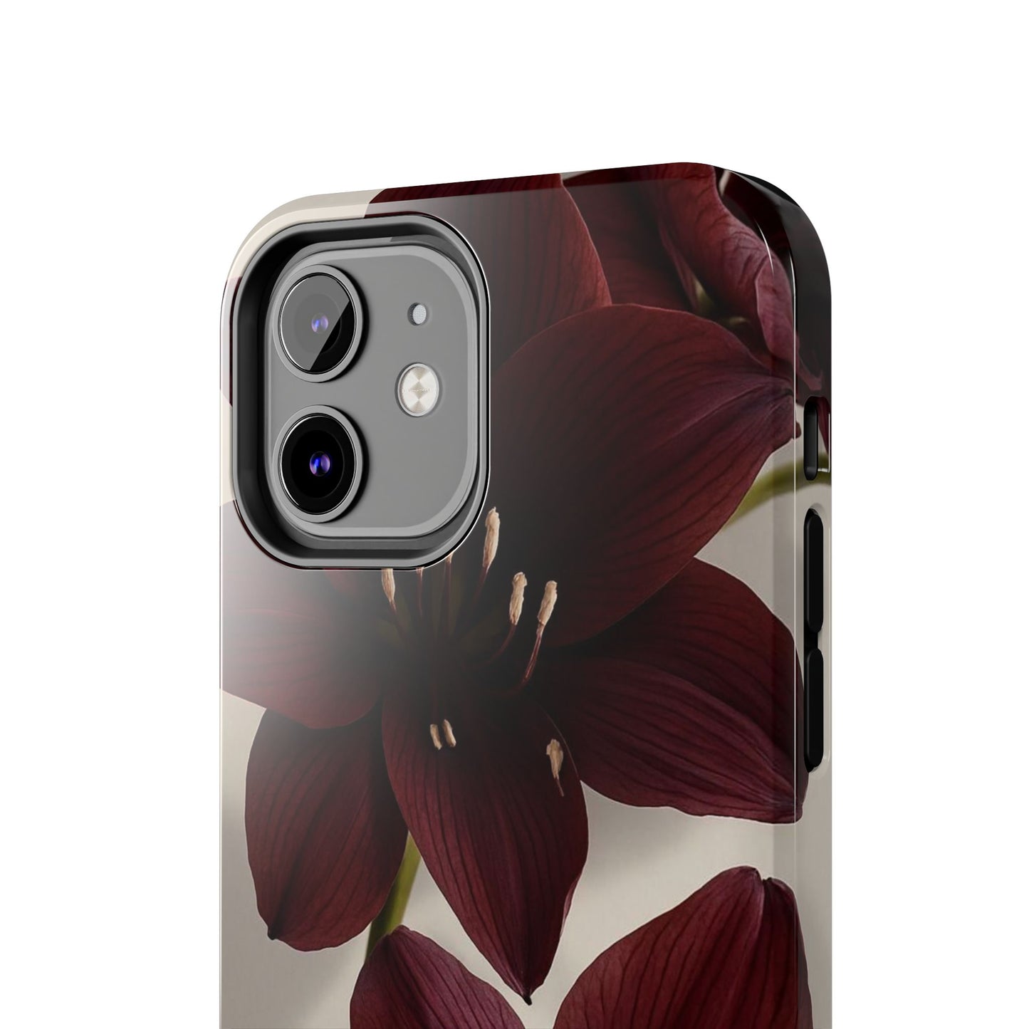Amaryllis Noir Tough Phone Case — Dark Burgundy Floral Protective Cover