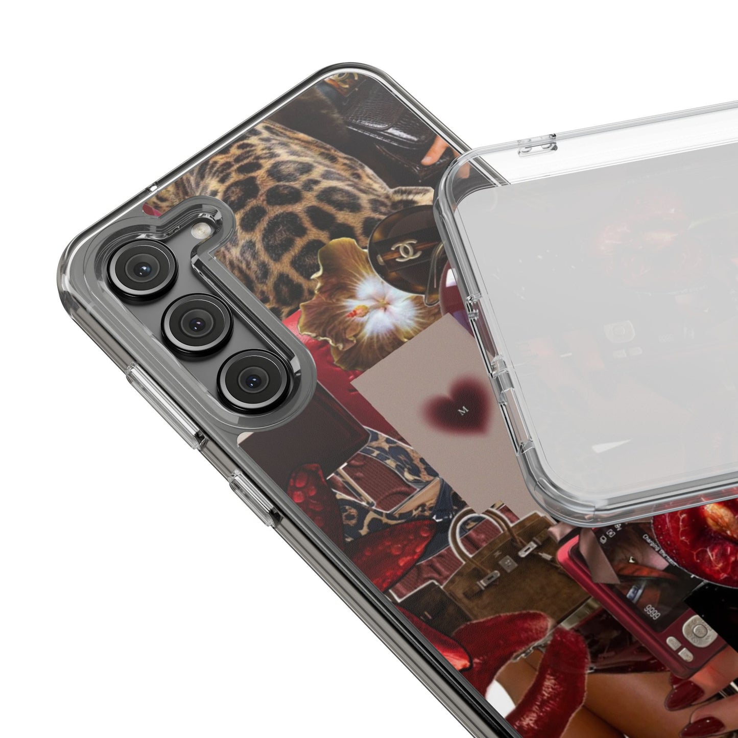Clear Impact-Resistant Phone Case — Retro Cherry Collage Design