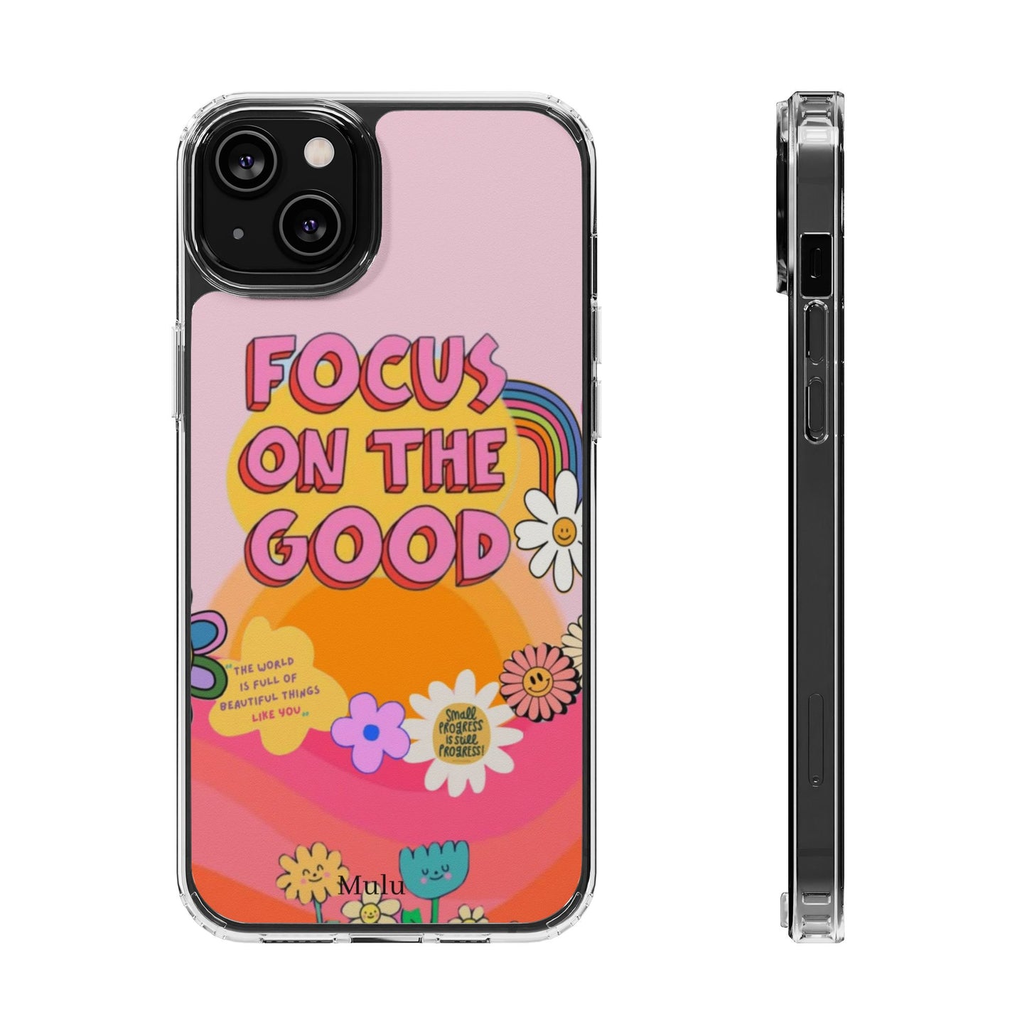 Clear Impact-Resistant Case — "Focus On The Good" Retro Floral Phone Cover