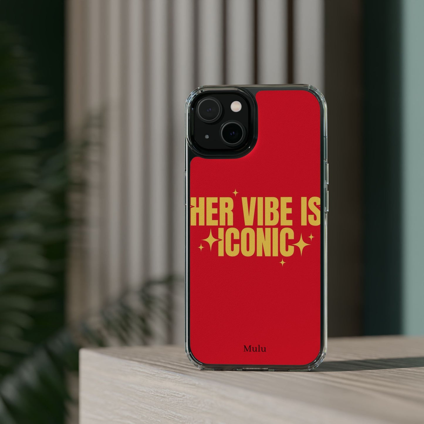Clear Impact-Resistant Phone Case — "Her Vibe Is Iconic" Red Protective Cover