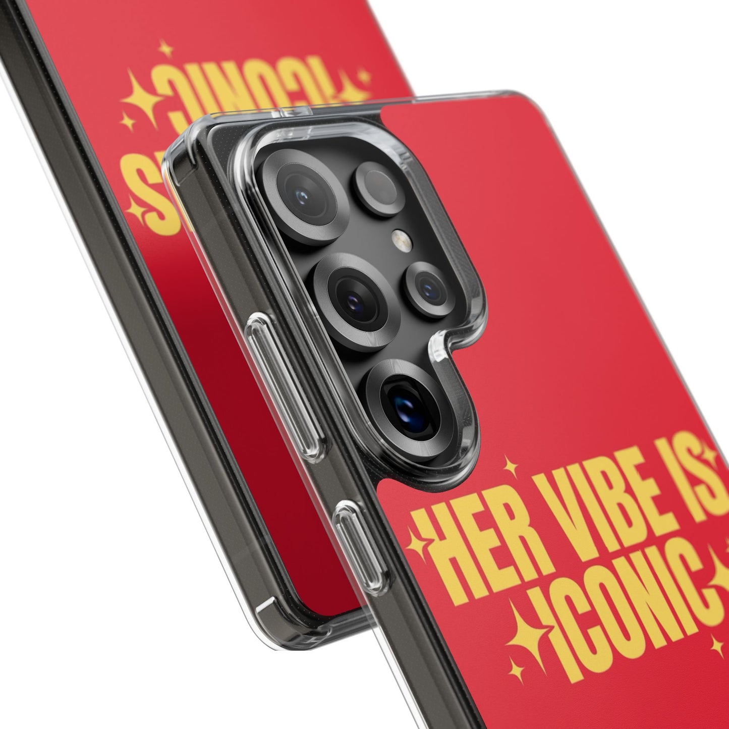 Clear Impact-Resistant Phone Case — "Her Vibe Is Iconic" Red Protective Cover