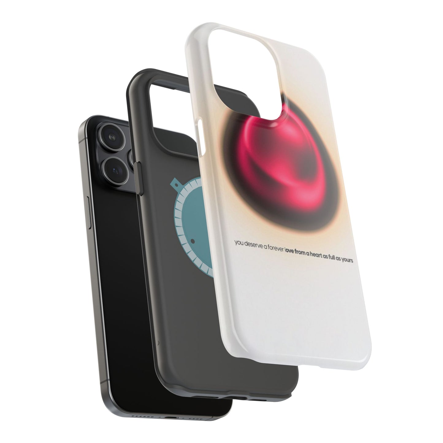 Protective Phone Case — Red Pearl Heart Design with 'You deserve a forever love' Text