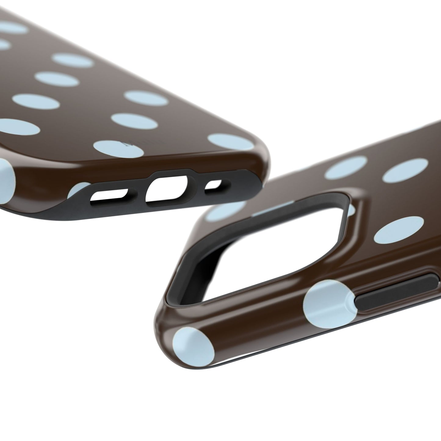Polka Dot Magnetic Phone Case — Brown with Light Blue Dots, Impact-Resistant