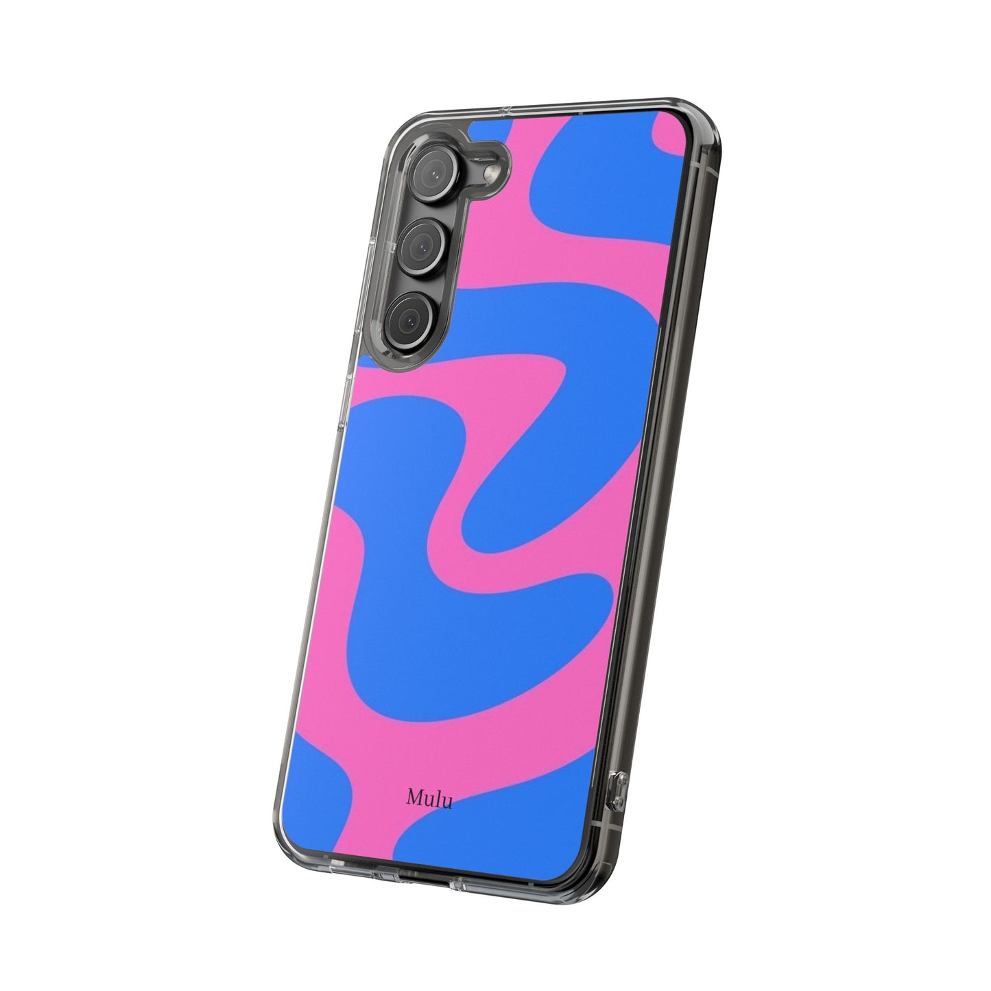 Clear Impact-Resistant Phone Case — Retro Blue & Pink Abstract Swirl