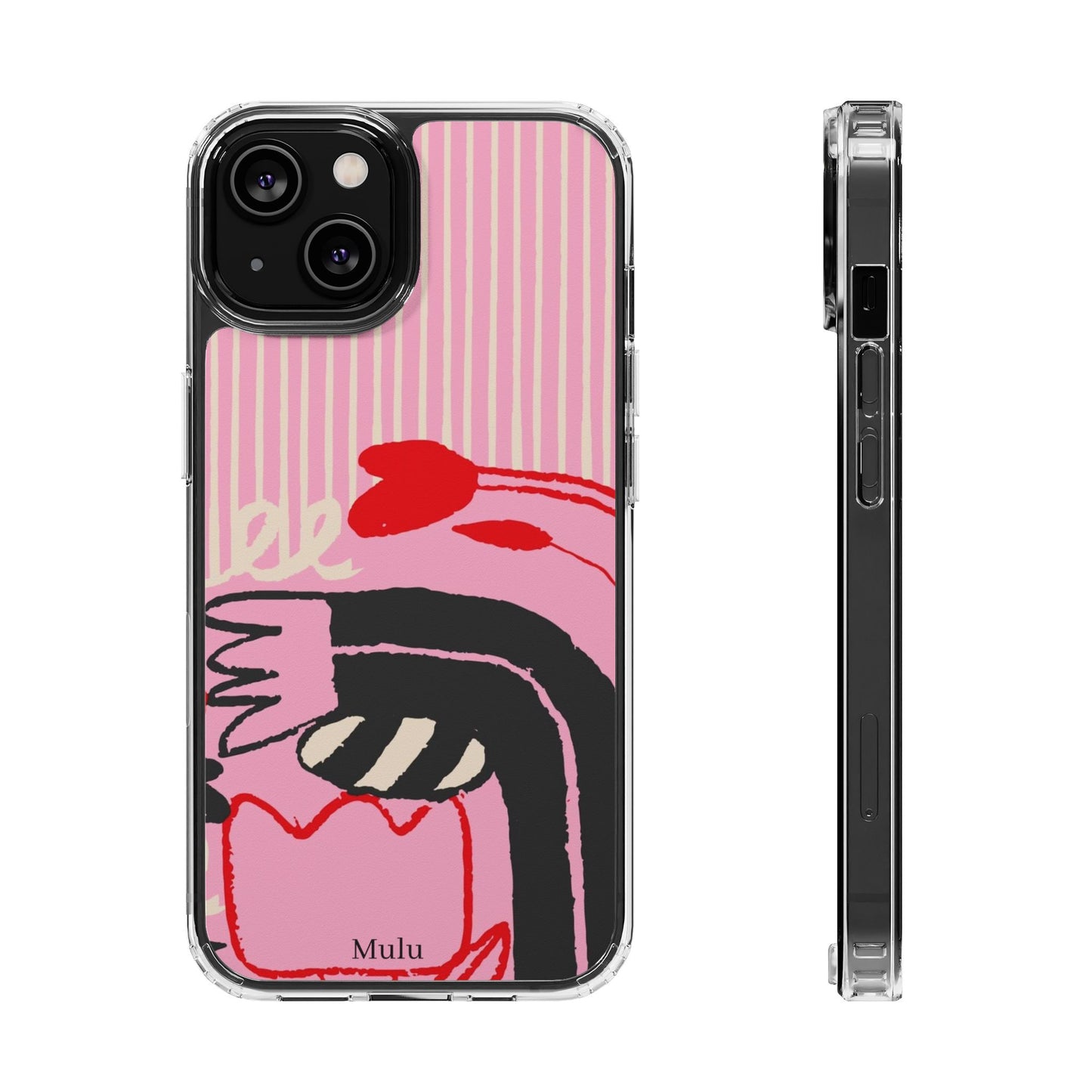 Clear Impact-Resistant Case — Pink Cute Heart Cartoon Design