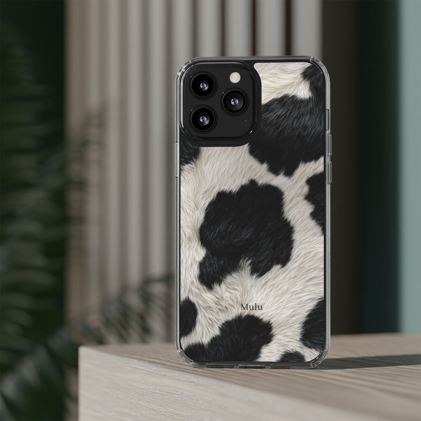 Cow Print Clear Impact Phone Case — Faux Fur Black & White Protection