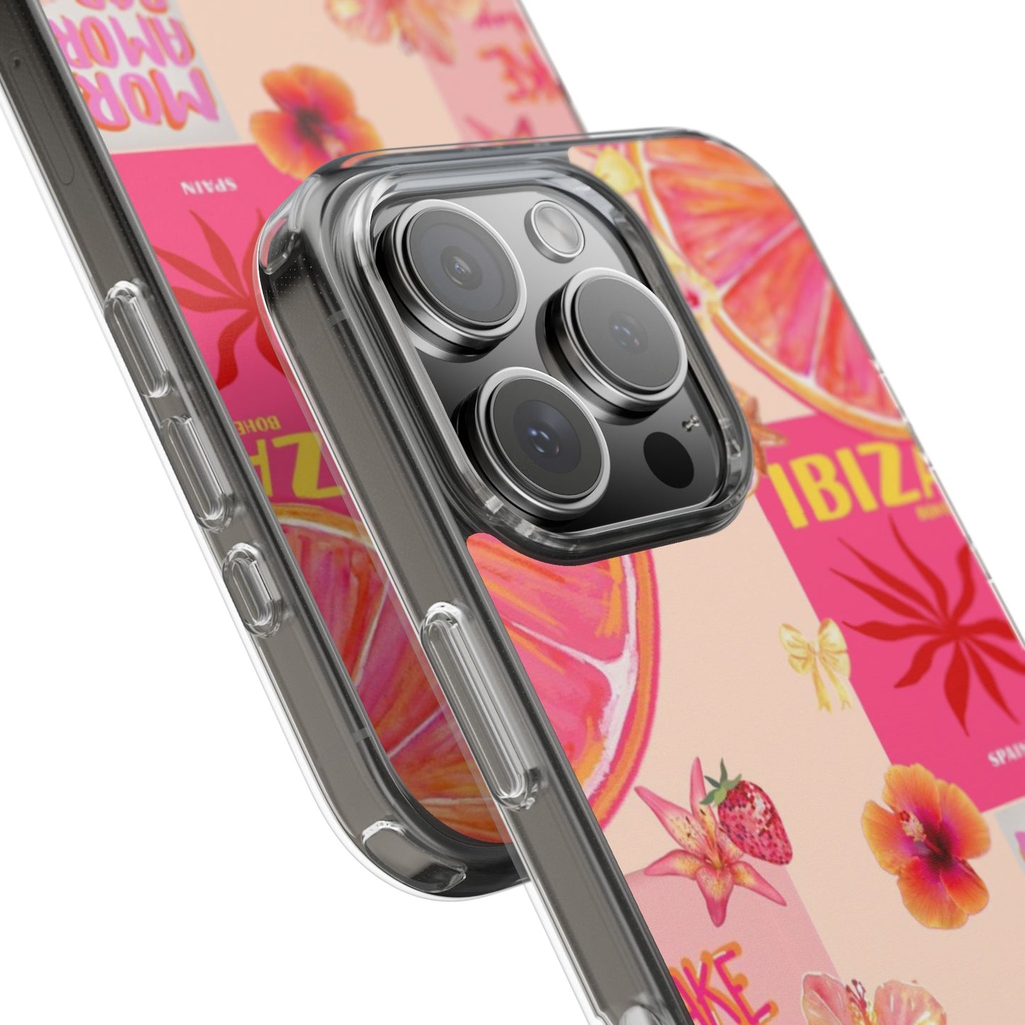 Clear Impact Phone Case — Pink Ibiza Citrus Floral Design