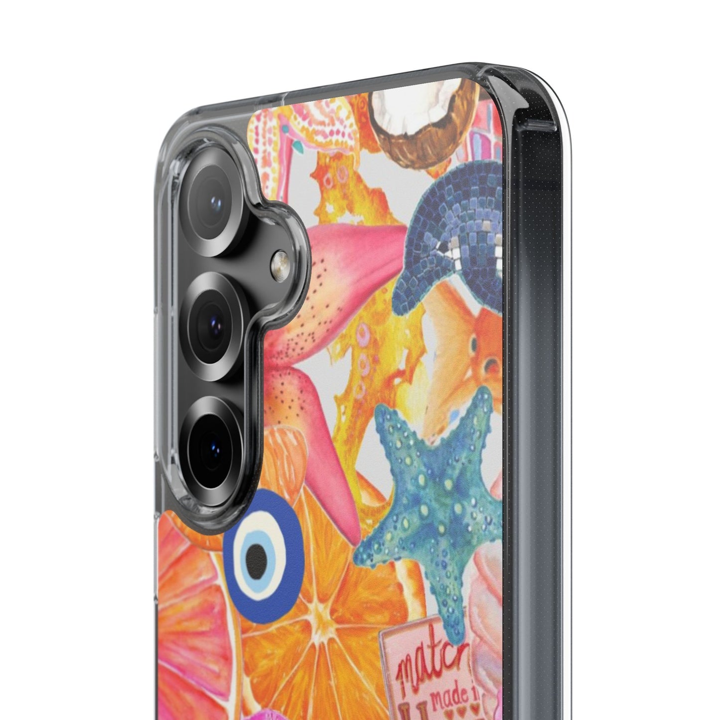 Clear Impact-Resistant Phone Case — Colorful Tropical Collage Design