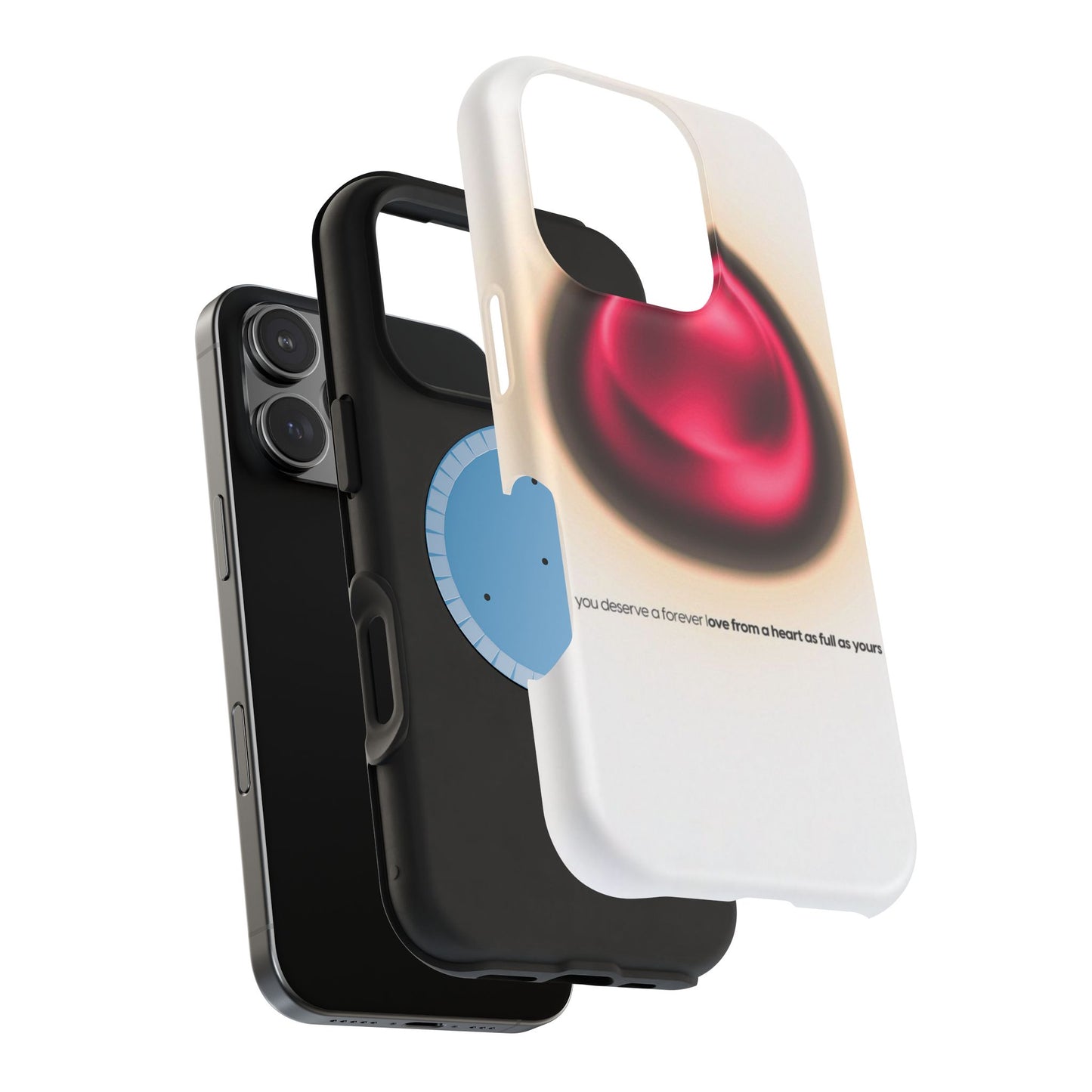 Protective Phone Case — Red Pearl Heart Design with 'You deserve a forever love' Text