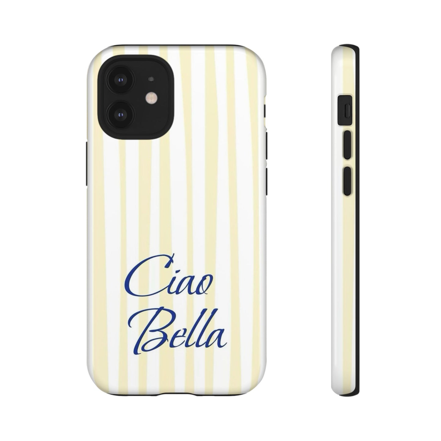 Ciao Bella Phone Case – Striped Elegant Italian Script Protective Cover
