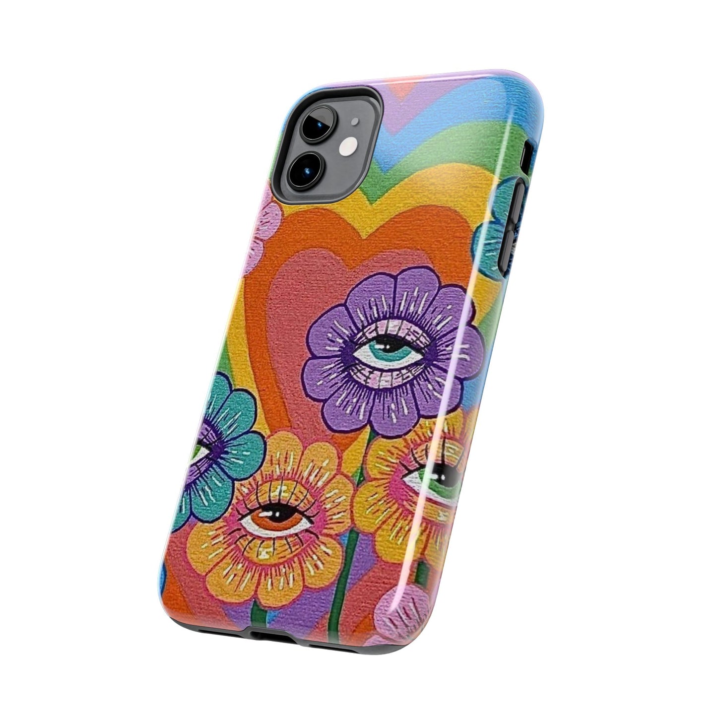 Psychedelic Eye Flower Tough Phone Case — Retro Rainbow Protective iPhone Cover