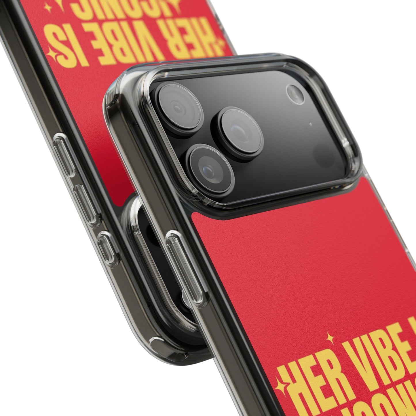 Clear Impact-Resistant Phone Case — "Her Vibe Is Iconic" Red Protective Cover