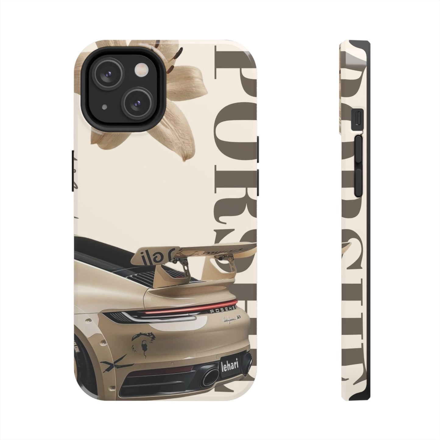 Tough Phone Case — Beige Sports Car Design with 'Tourist' Typography