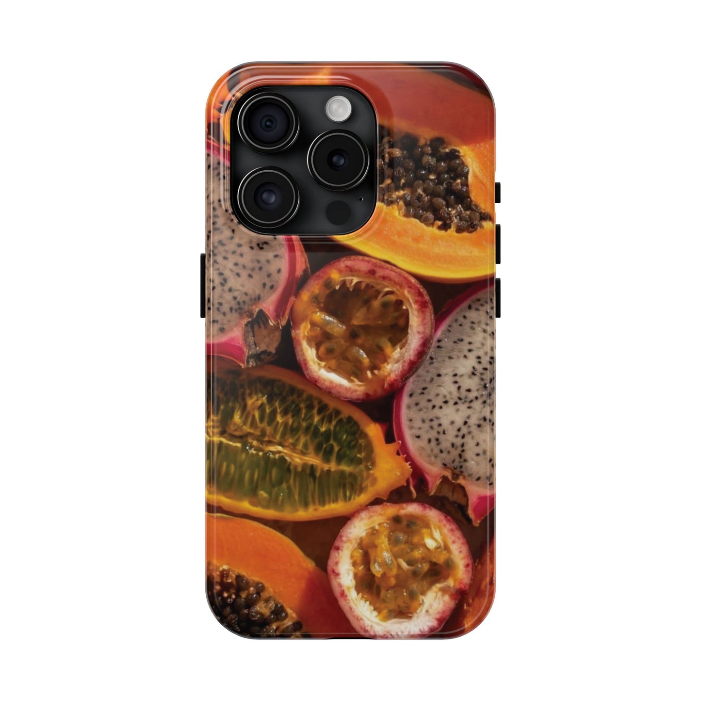Tropical Fruit Tough Phone Case — Papaya & Dragon Fruit Design