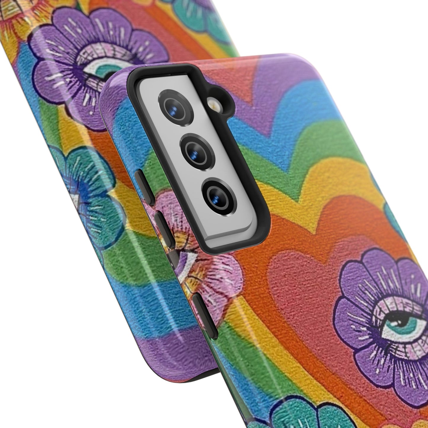 Psychedelic Eye Flower Tough Phone Case — Retro Rainbow Protective iPhone Cover