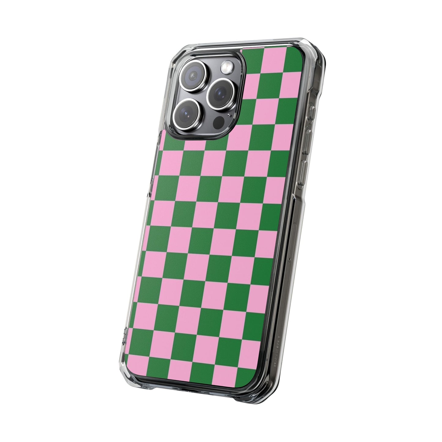 Pink & Green Checkerboard Magnetic Clear Phone Case