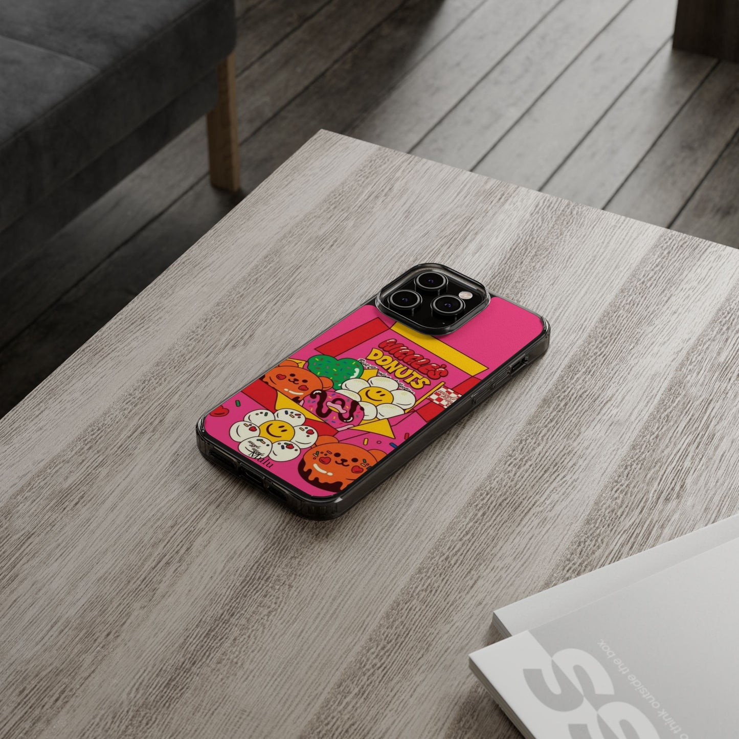 Donut Box Cute Phone Case — Clear Impact‑Resistant iPhone Cover with Smiling Donuts