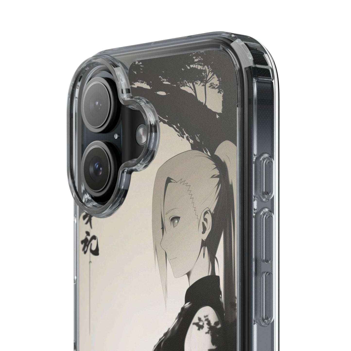Anime Samurai Clear Phone Case — Monochrome Sumi-E Style