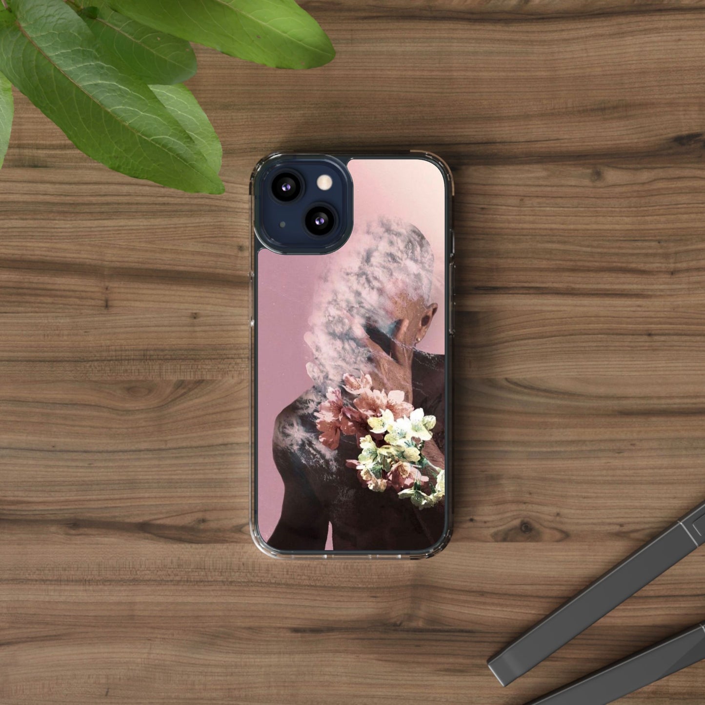 Clear Phone Case — Pink Floral Smoke Art iPhone Case