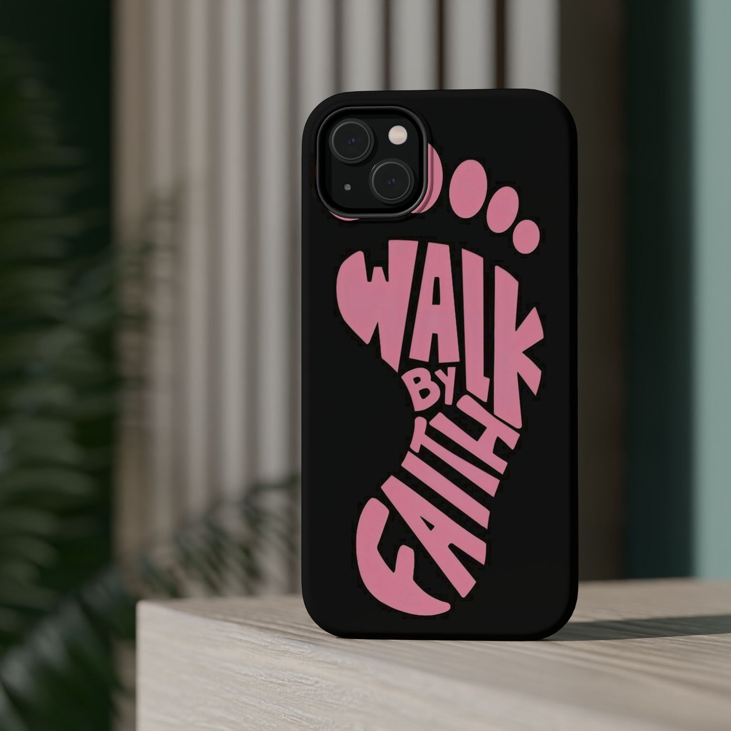 Phone Case — "Walk By Faith" Pink Footprint Magnetic Impact-Resistant Case