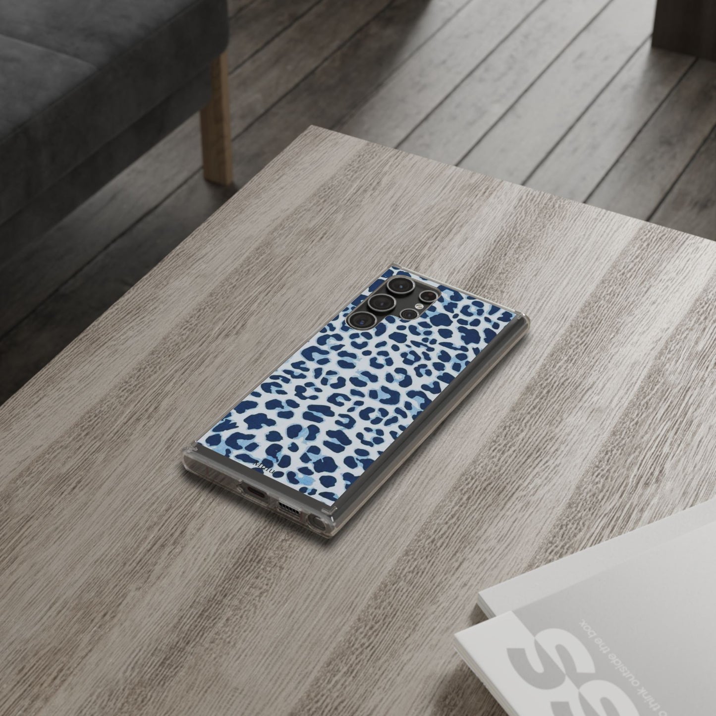 Clear Impact-Resistant Phone Case — Blue Watercolor Leopard Print
