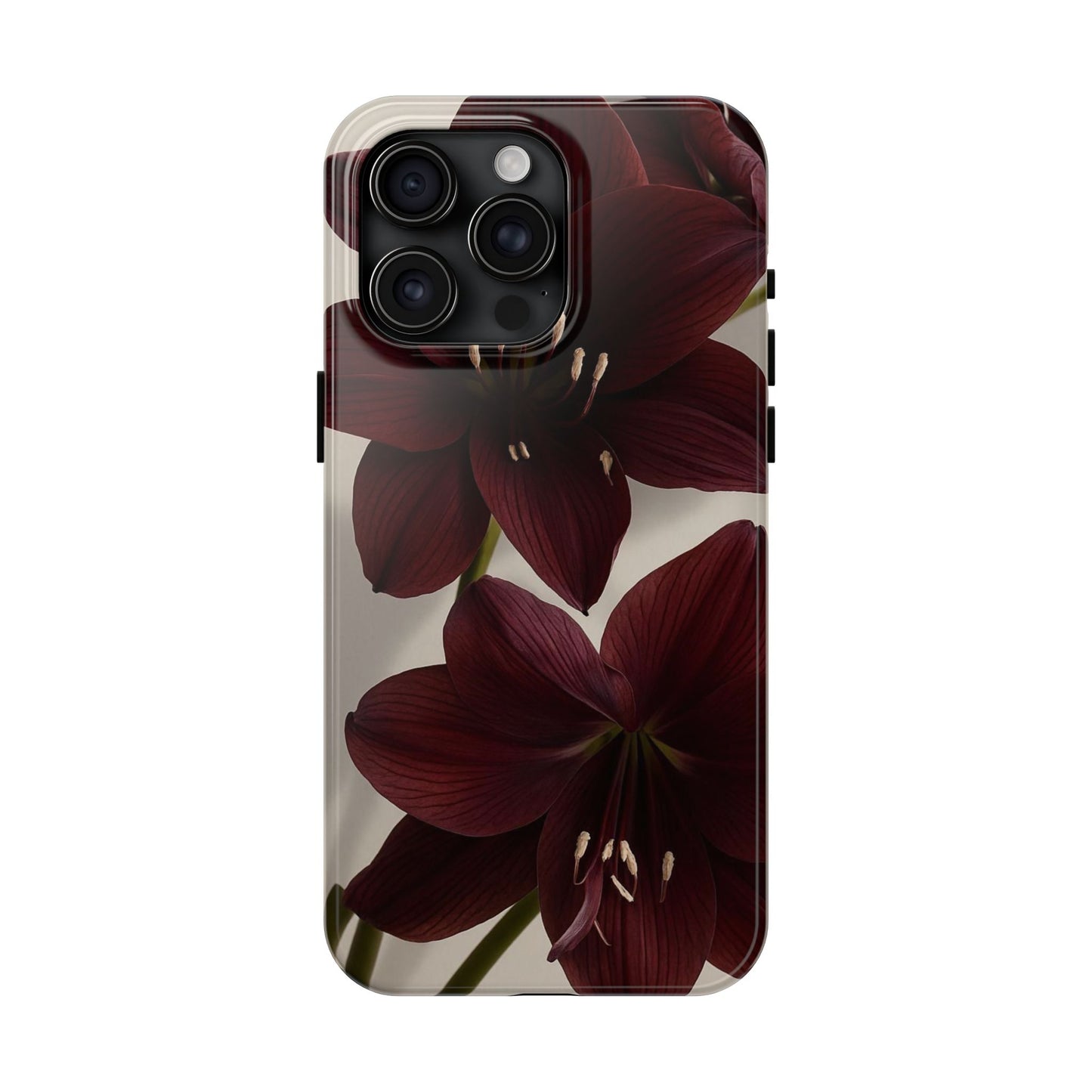 Amaryllis Noir Tough Phone Case — Dark Burgundy Floral Protective Cover