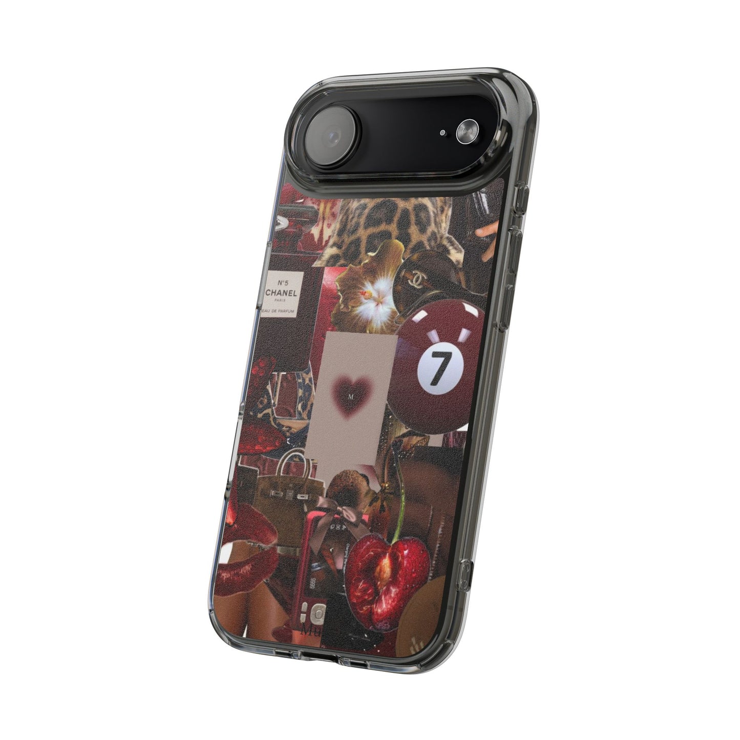 Clear Impact-Resistant Phone Case — Retro Cherry Collage Design