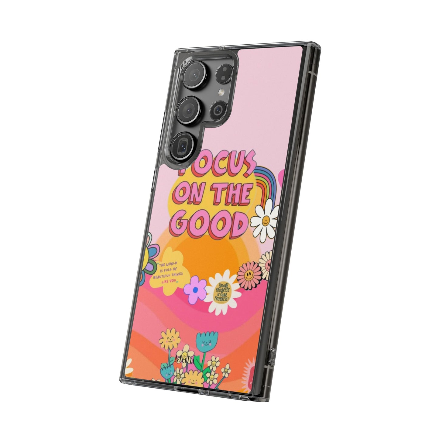 Clear Impact-Resistant Case — "Focus On The Good" Retro Floral Phone Cover