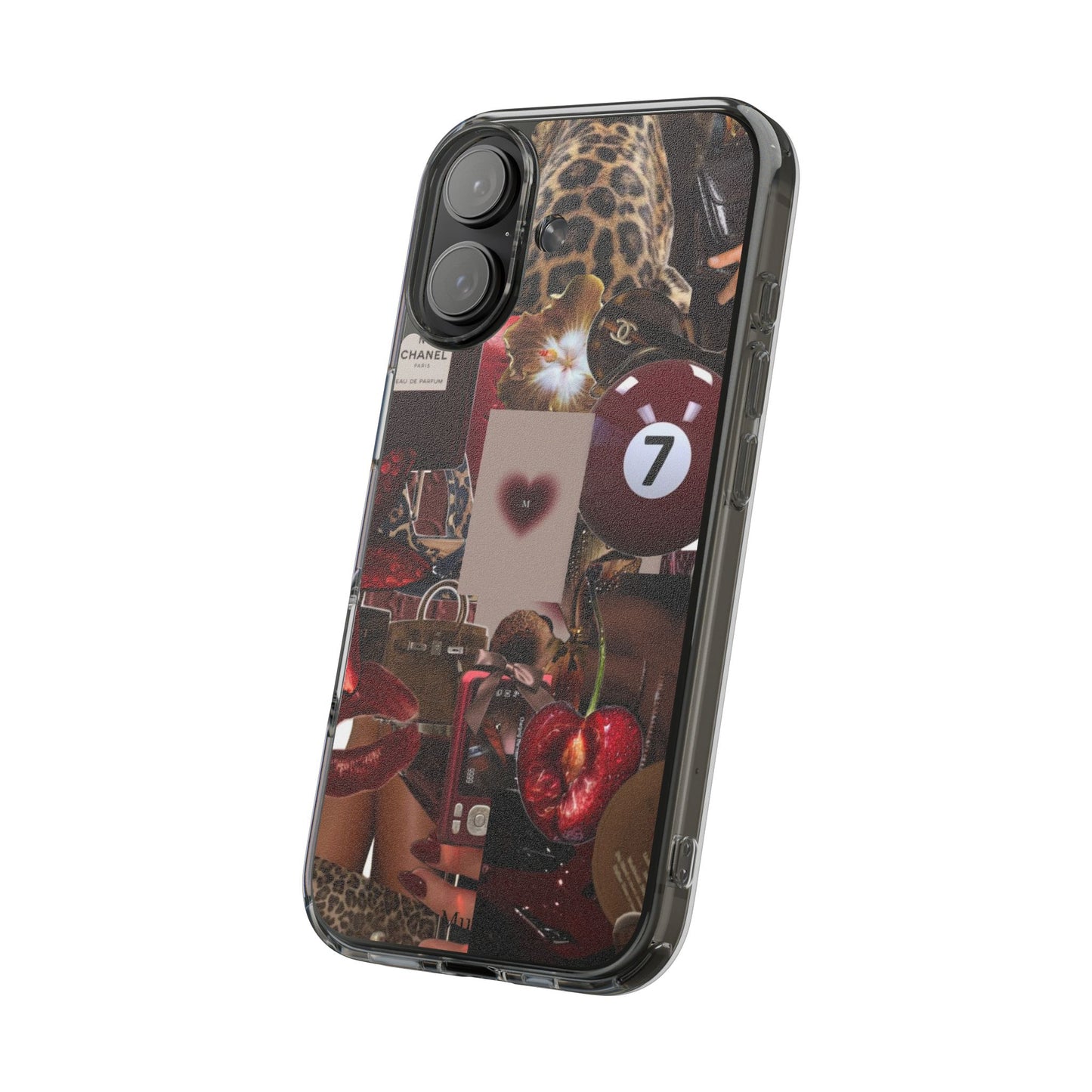 Clear Impact-Resistant Phone Case — Retro Cherry Collage Design