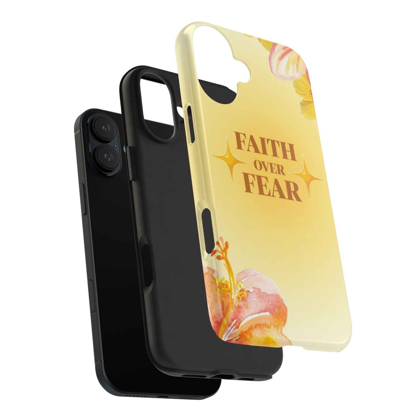 Faith Over Fear Tough Phone Case — Floral Yellow Protective Cover