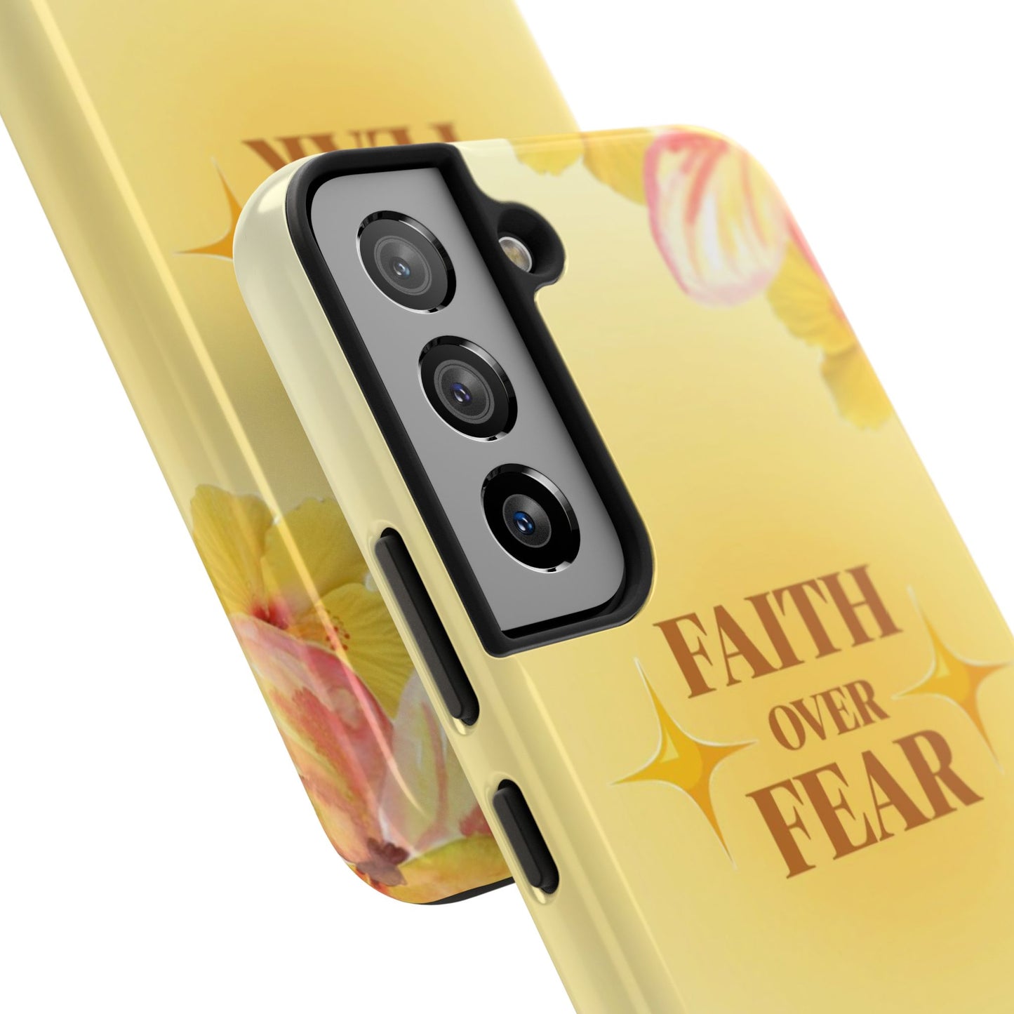 Faith Over Fear Tough Phone Case — Floral Yellow Protective Cover
