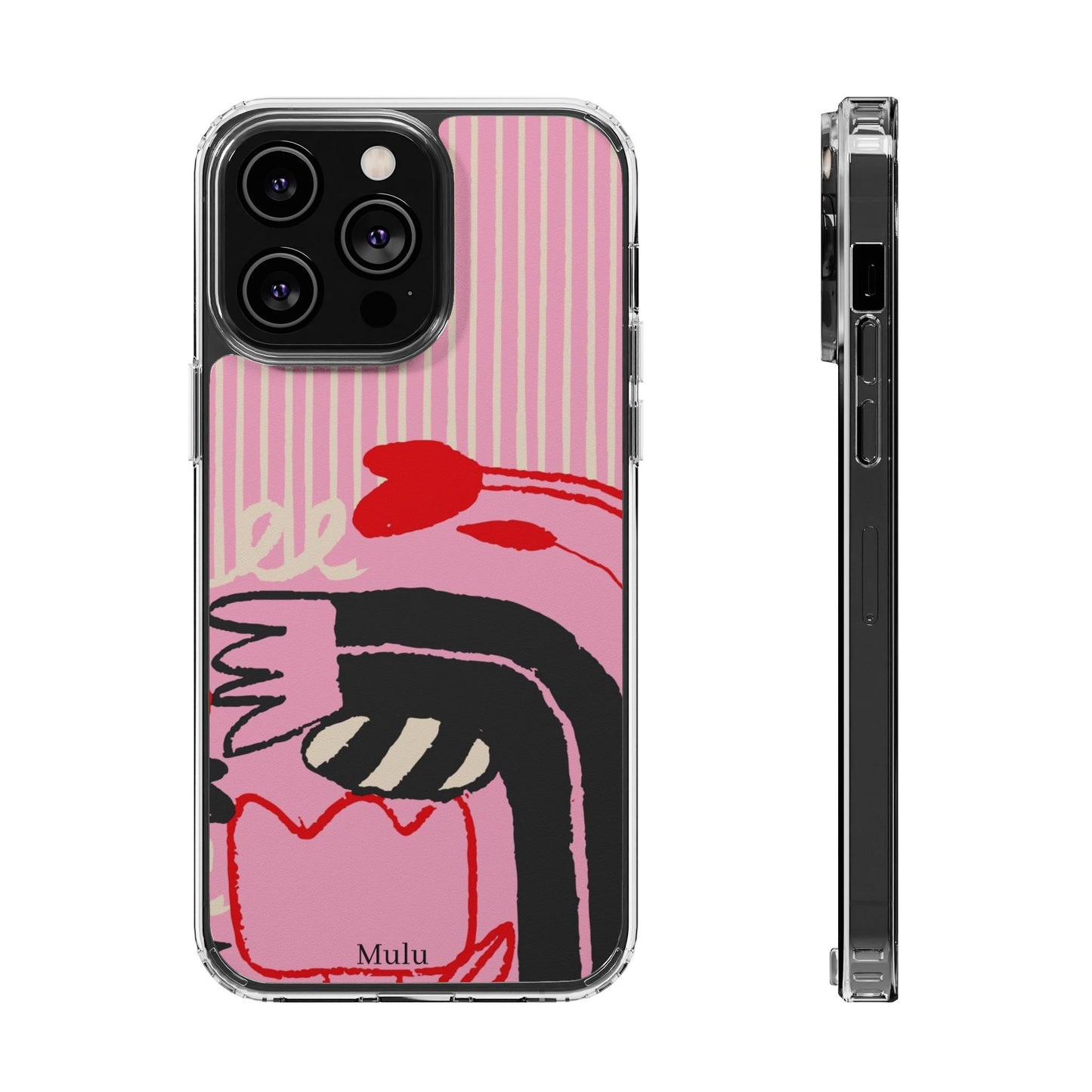 Clear Impact-Resistant Case — Pink Cute Heart Cartoon Design