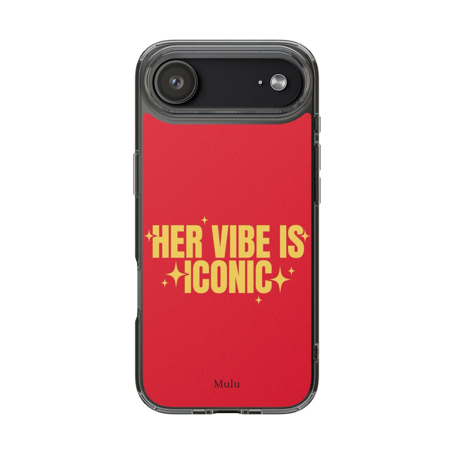Clear Impact-Resistant Phone Case — "Her Vibe Is Iconic" Red Protective Cover