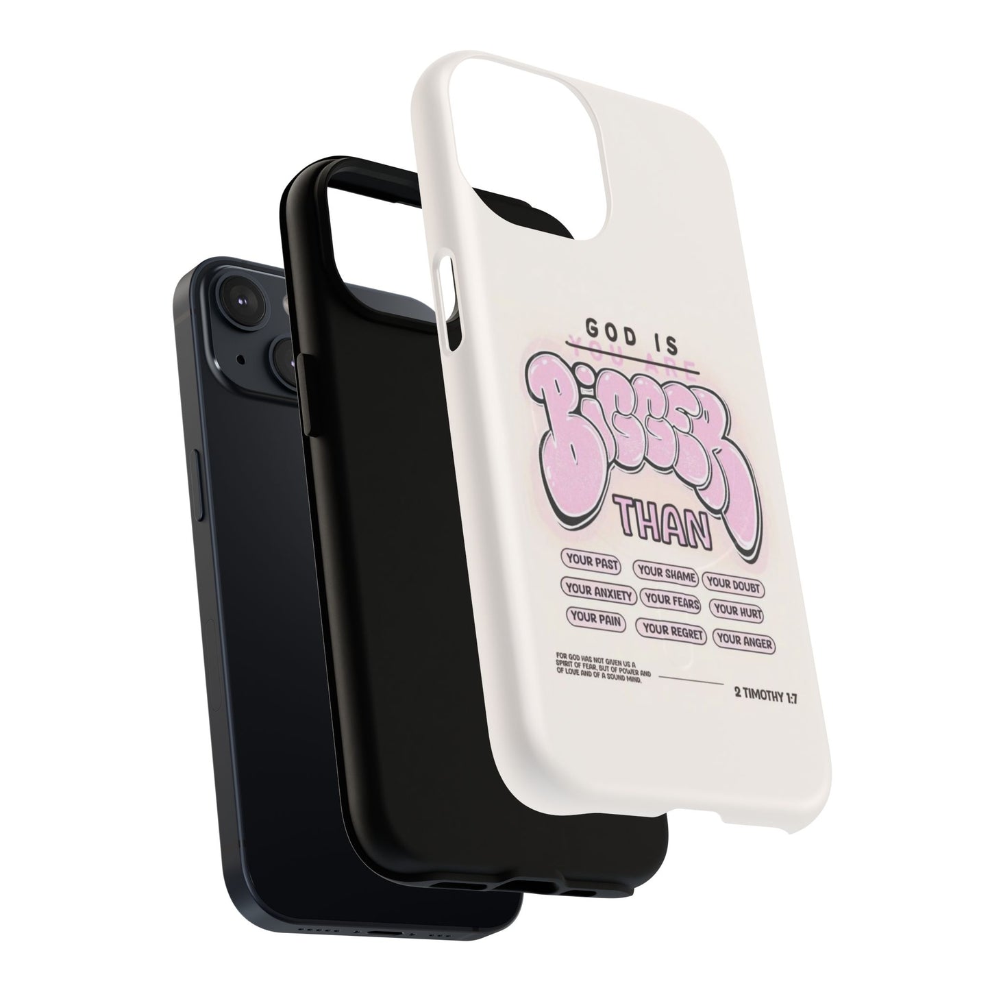 Tough Magnetic Phone Case — "God Is Bigger Than" Inspirational Pink Bubble Design