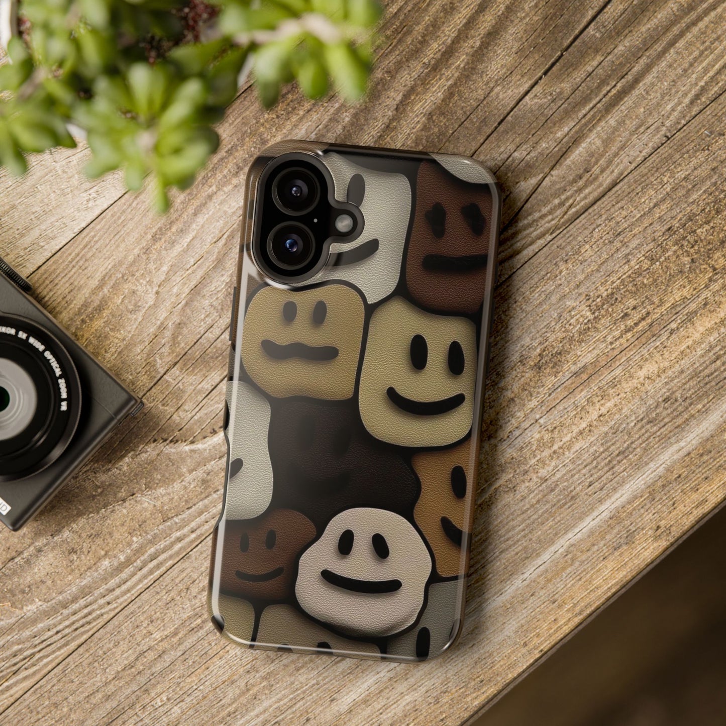 Magnetic Impact-Resistant Case — Brown Smiley Tile Phone Cover