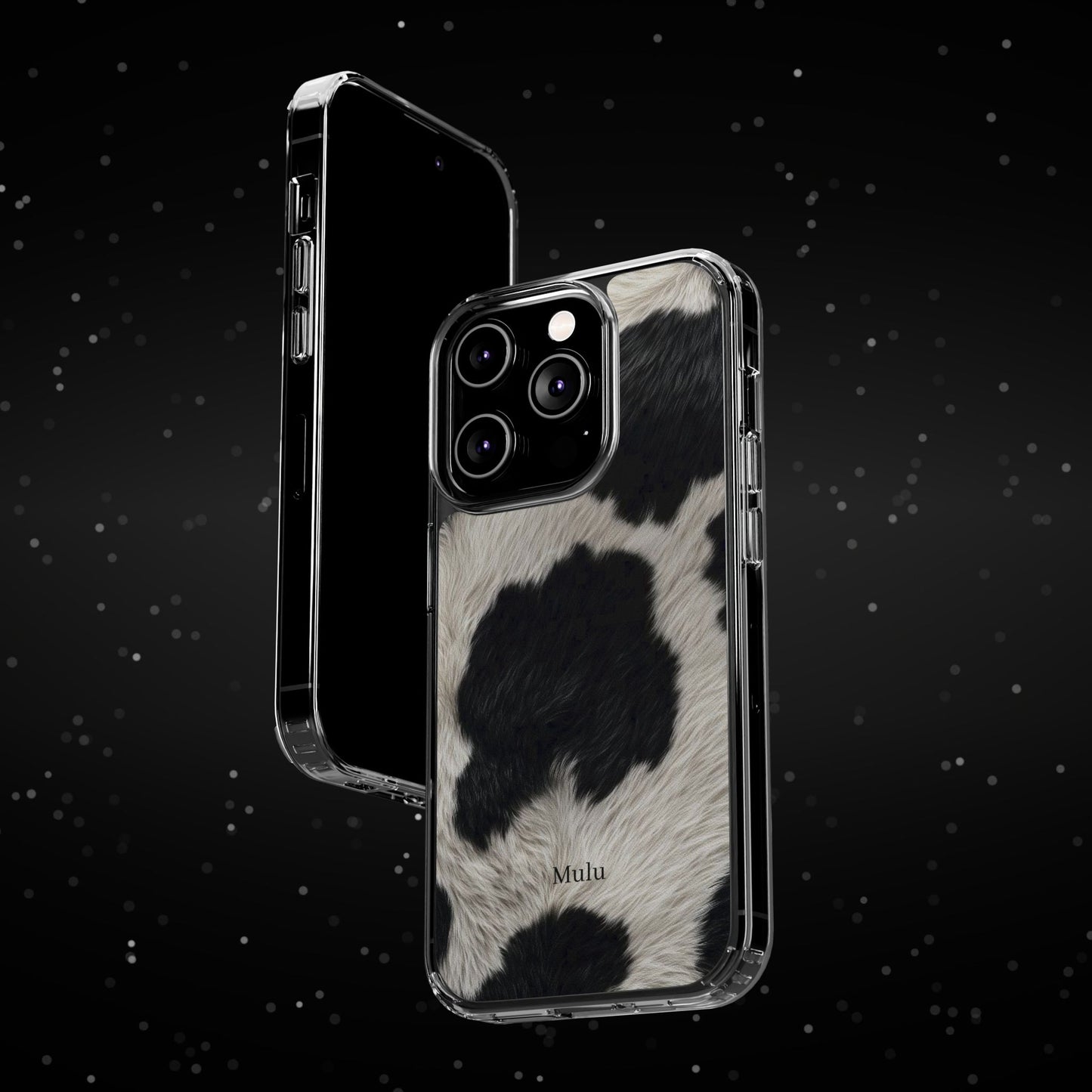 Cow Print Clear Impact Phone Case — Faux Fur Black & White Protection